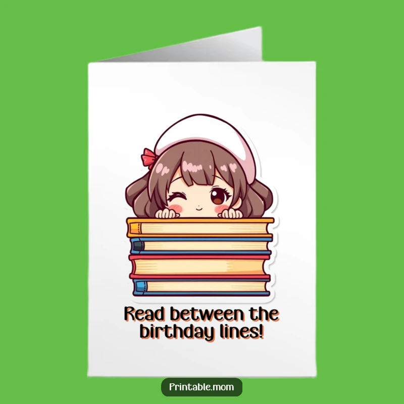 Free Printable Bookworm Mom Birthday Card: Peeking Fun Downloadable Gift