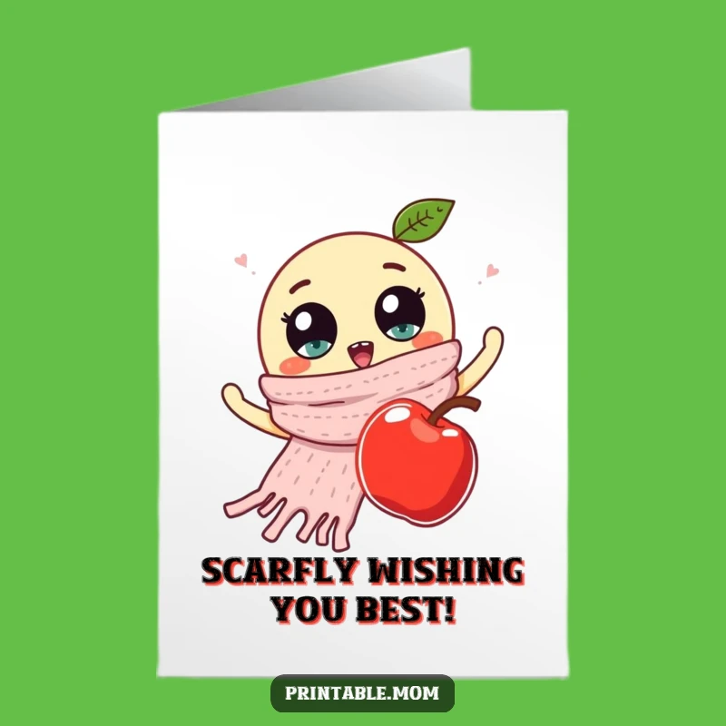 Free Printable Birthday Card: Googly Eyes Scarf Apple Funny Downloadable Gift