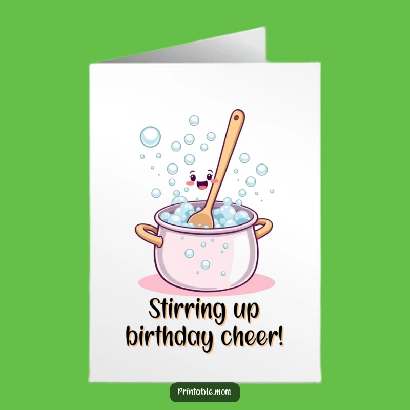 Free Printable Birthday Card: Bewildered Spoon Overflowing With Bubbles Fun Downloadable Gift