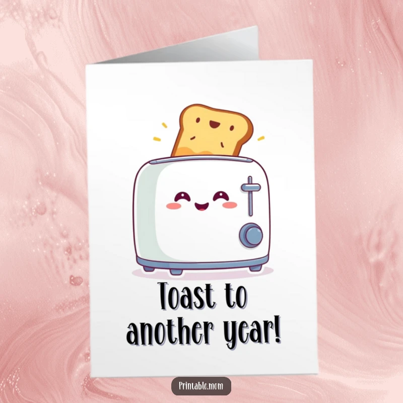 Funny Free Printable Birthday Card: A surprised toaster launching a piece of toast high.