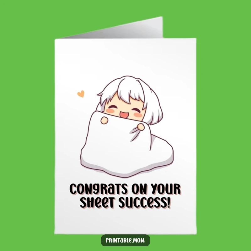 Free Printable Congrats Card: Fitted Sheet Triumph Humor, Downloadable