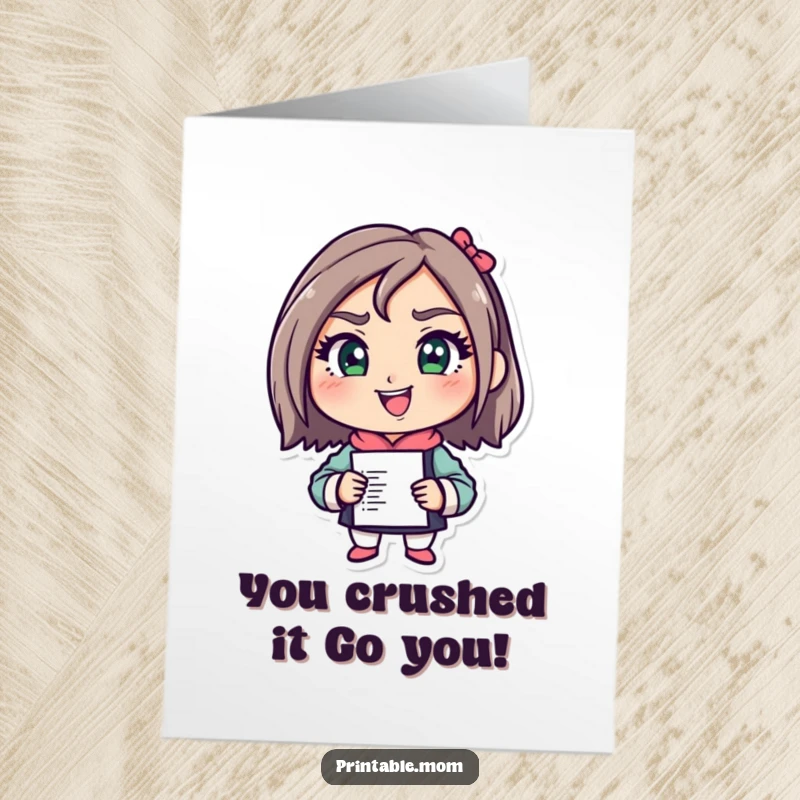 Funny Free Printable Congratulations Card: Mom character with a determined grin, conquering her to-do list, celebrating success.