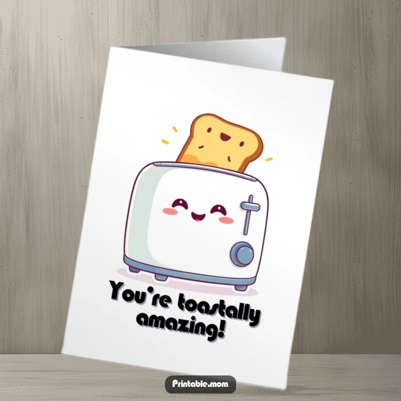 Funny Free Printable Congratulations Card: A smiling toaster ejects toast in surprise.