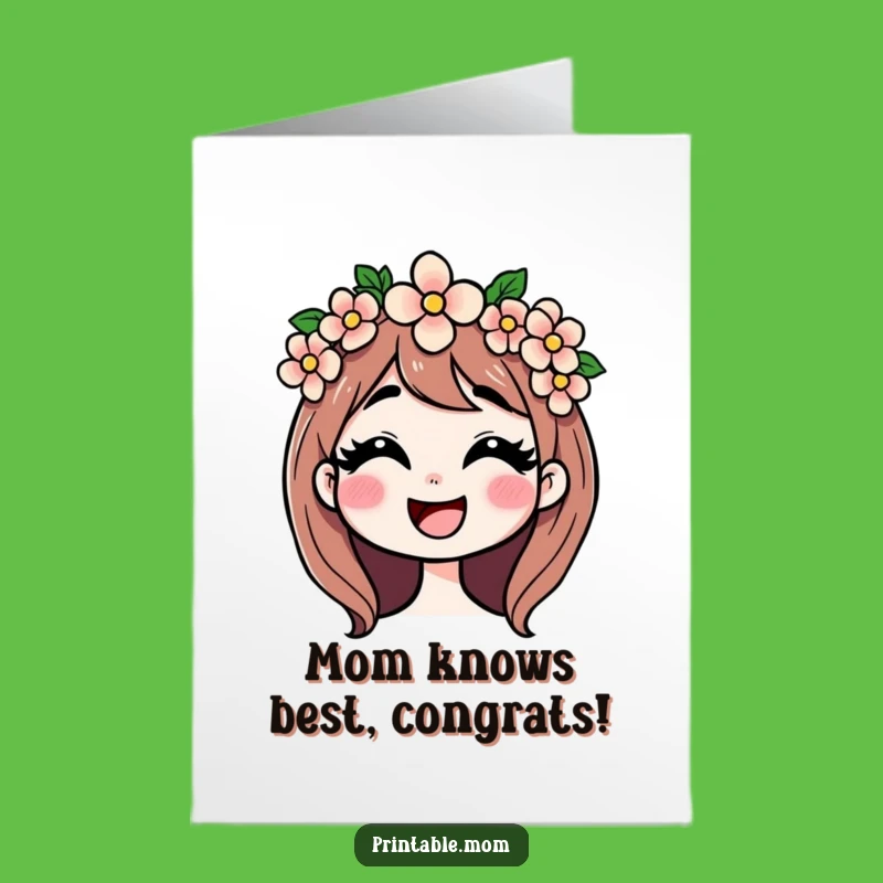 Free Printable Giggling Mom Congrats Card - Funny Flower Crown Downloadable for Her