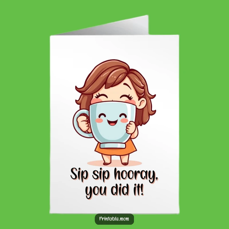 Funny Free Printable Congrats Card: Mom with Giant Coffee Mug Downloadable Celebration