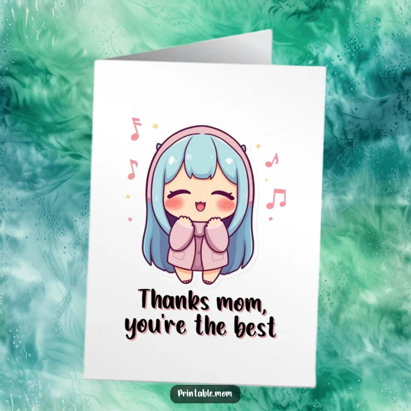 Funny Free Printable Thank You Card: Mom with eyes closed, content humming, a sweet DIY present.