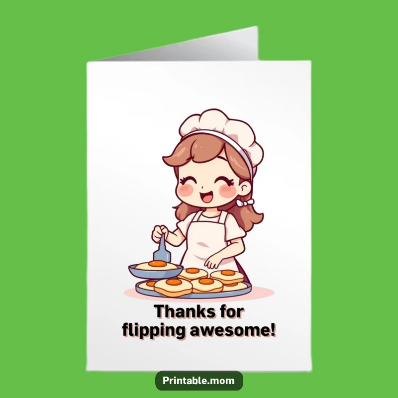 Free Printable Thank You Card: Mom Flipping Pancakes Funny Downloadable Appreciation