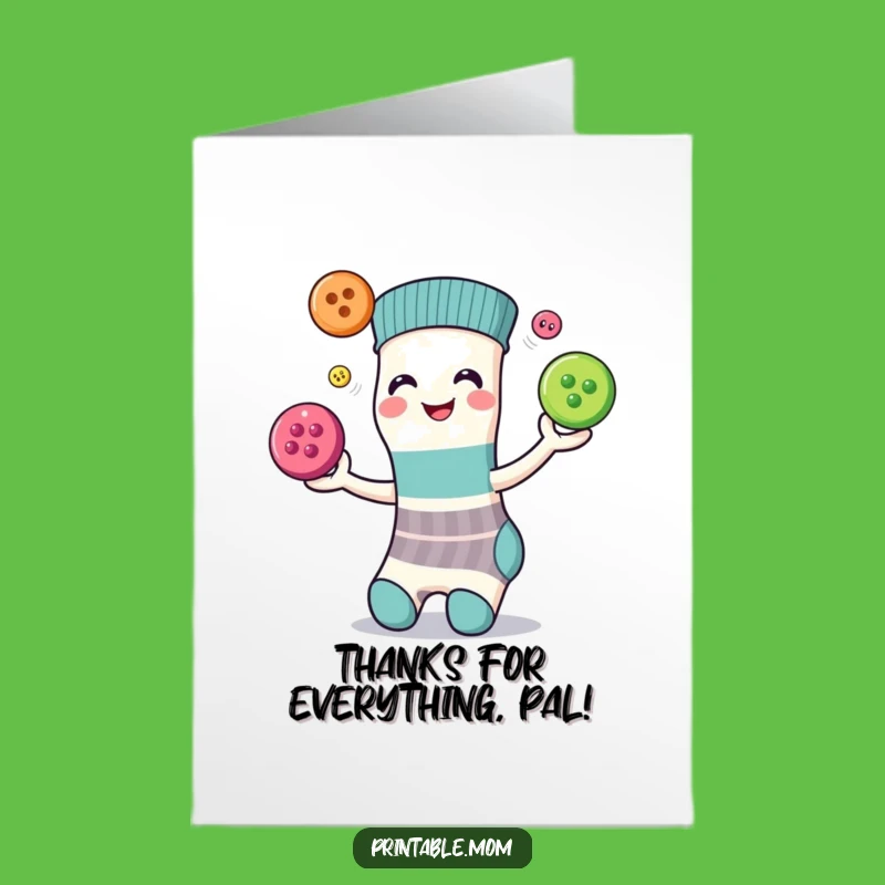 Free Printable Thank You Card: Sock Buttons Juggling Funny Downloadable Gift