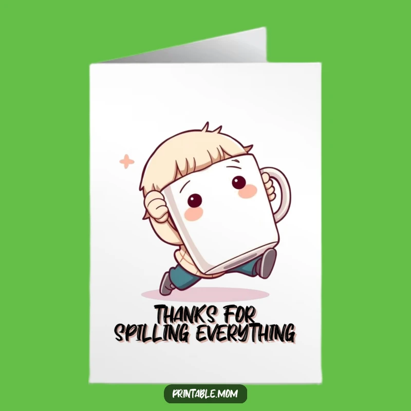 Free Printable Thank You Card: Humorous Coffee Tripping Character Downloadable