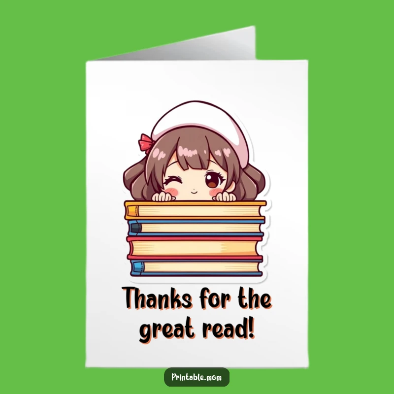Free Printable Bookworm Mom Thank You Card: Peeking Thanks Downloadable DIY