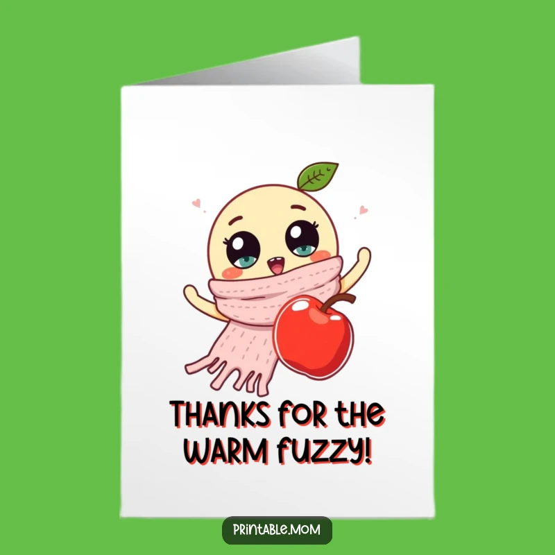 Free Printable Thank You Card: Googly Scarf Apple Funny Downloadable Gift