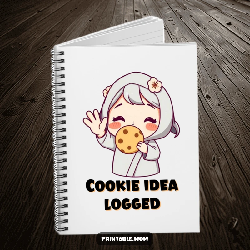 Funny notebook with a mom character offering a cookie, perfect for recipes or notes, a charming and humorous stationery item.