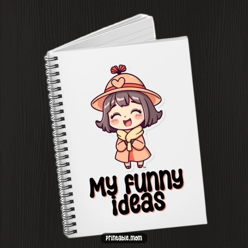 Funny Mom Notebook with a mom character wearing a funny hat and looking delighted.