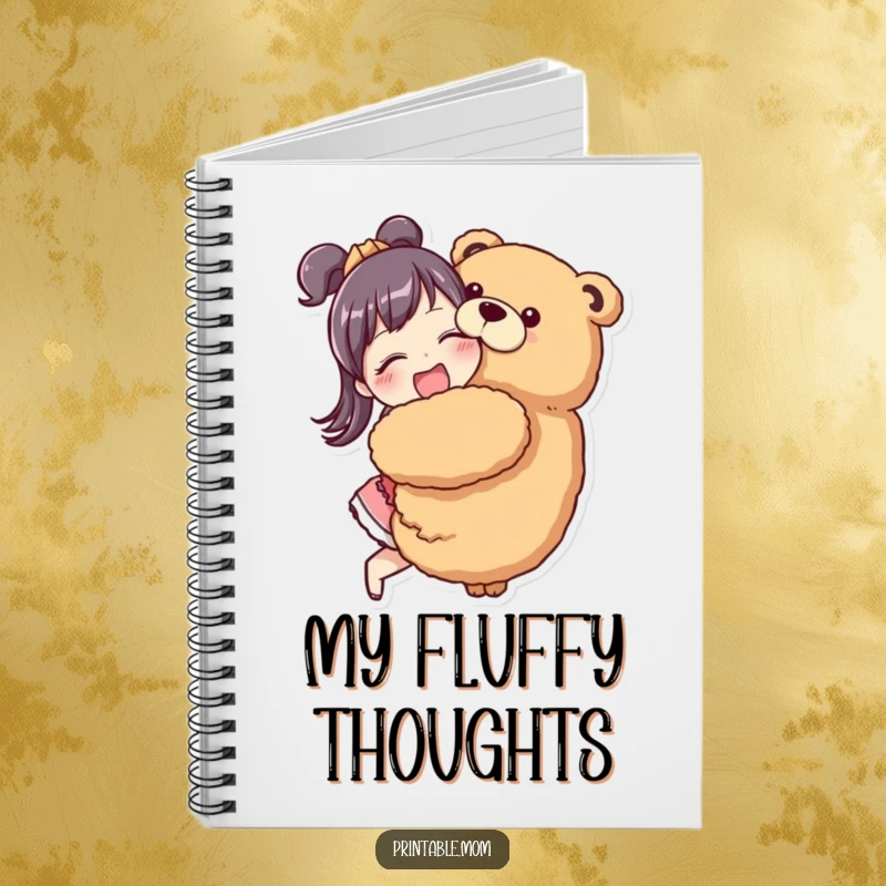 Funny Mom Notebook with a mom character enthusiastically hugging a giant stuffed animal.