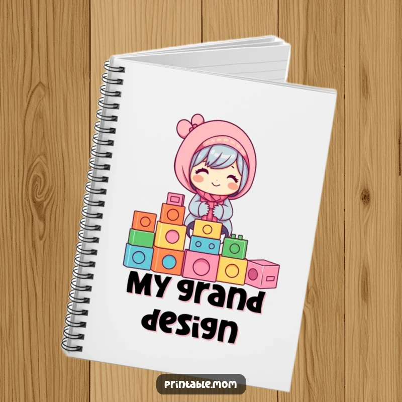 Funny Mom Notebook: Features a happy mom stacking colorful building blocks, a creative and funny gift.