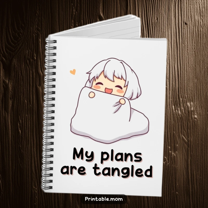 Funny Notebook: Character joyfully attempting to fold a fitted sheet, ideal for notes and to-do lists.