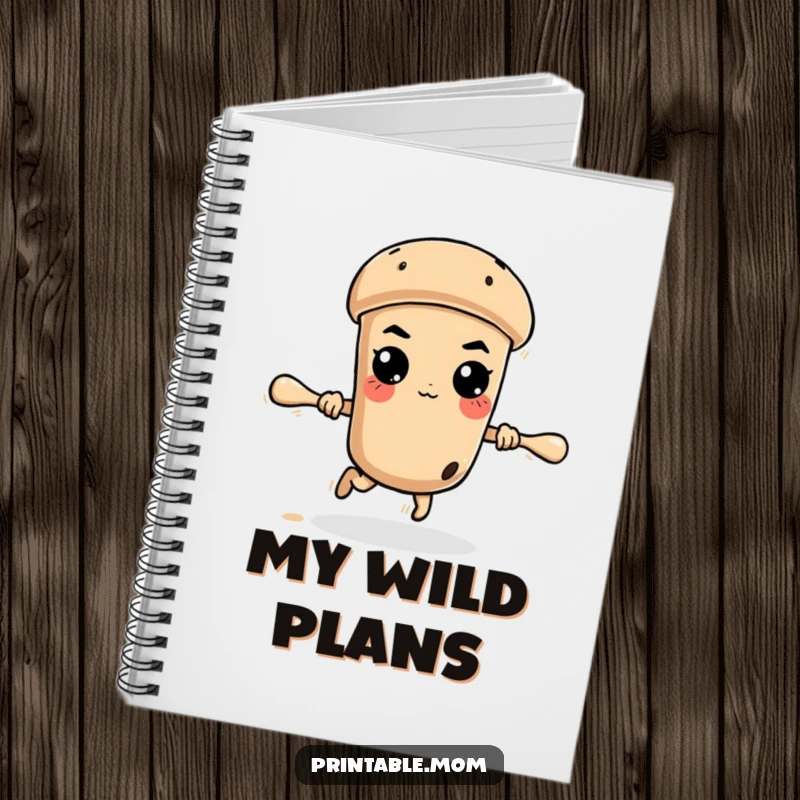 Funny determined rolling pin on the go, encouraging focused note-taking in this humorous baking notebook