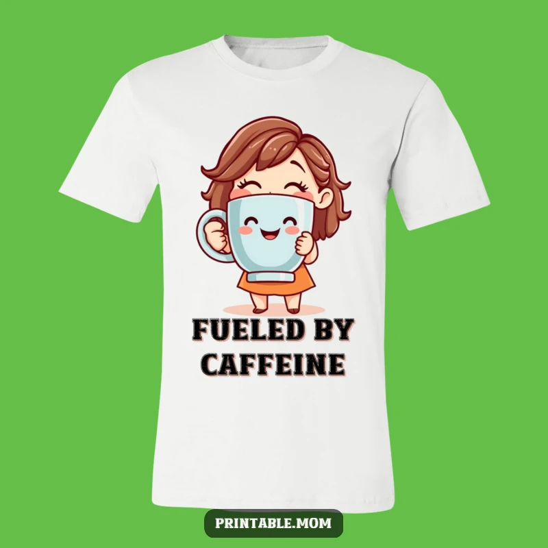 Funny Mom Coffee T-Shirt: Smiling Mom with Giant Mug for Morning Fun