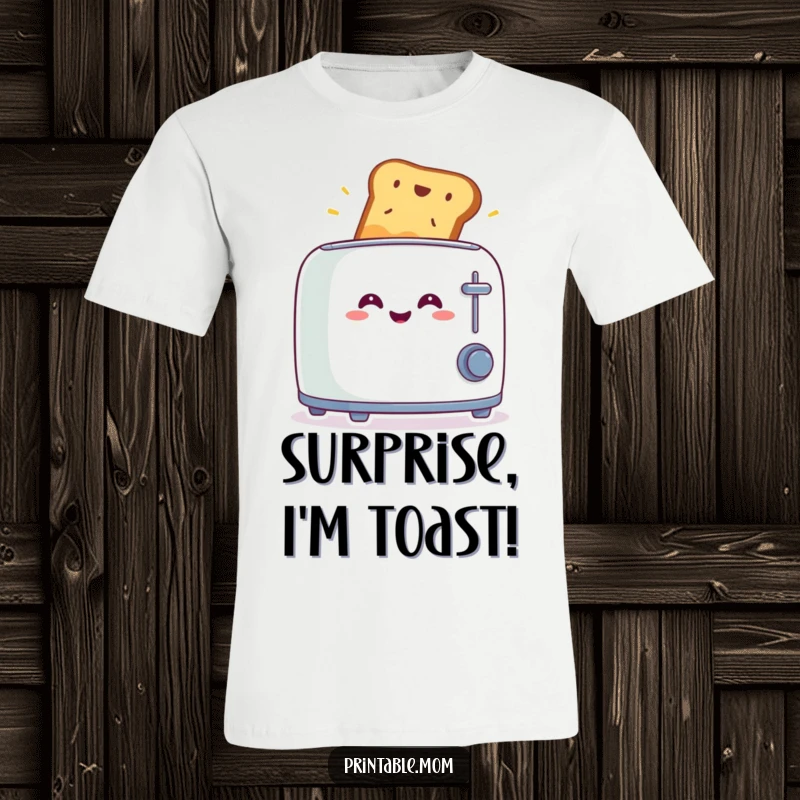 Funny T-shirt depicting a smiling toaster with toast popping out in surprise, symbolizing a chaotic but delightful breakfast.
