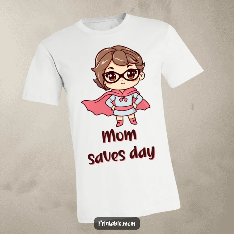 Funny mom t-shirt with a determined mom wearing a superhero cape, highlighting her incredible strength.