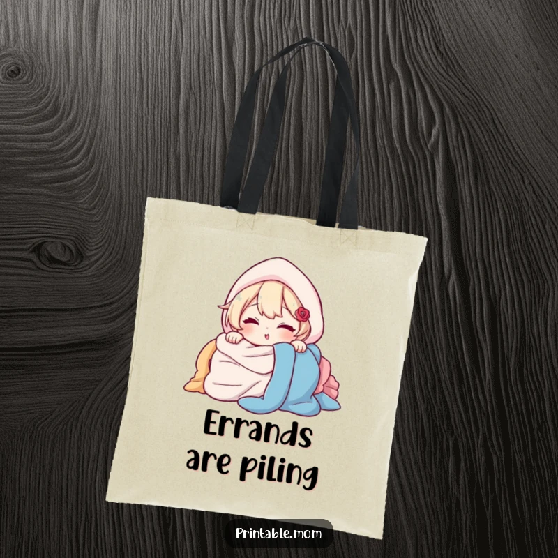 Funny Tote Bag: Character peeking out from behind a pile of laundry with a wink, a humorous and practical accessory for laundry day.